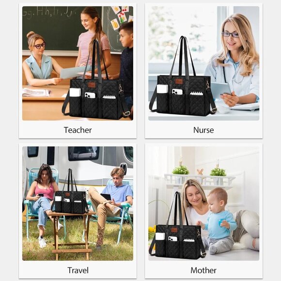 Water Resistant Tote Bag Nylon 17 Pockets Zipper Closure Work School Nurse - Picture 6 of 7